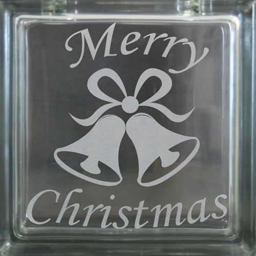 Merry Christmas Bells glass block bank